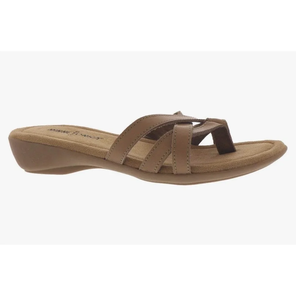 Minnetonka Sunny Thong Womens 9N Brown Leather Crisscross Strap‎ Sandals NIB